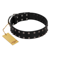 (image for) "Dark Night" Handmade FDT Artisan Black Leather Dog Collar with Silver-Like Studs