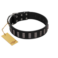 (image for) "Black Prince" Handmade FDT Artisan Black Leather American Bulldog Collar with Silver-Like Adornments