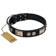 (image for) "Grand Wear" FDT Artisan Black Leather American Bulldog Collar with Shining Plates and Spiked Studs