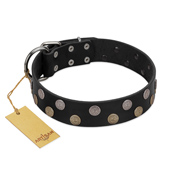 (image for) "Egyptian Style" Handcrafted FDT Artisan Black Leather American Bulldog Collar with Medallions