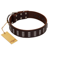 (image for) "Brown Lace" Handmade FDT Artisan Brown Leather American Bulldog Collar for Everyday Walks