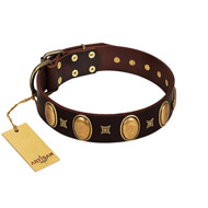 (image for) "Crystal Mirror" FDT Artisan Handmade Brown Leather American Bulldog Collar - 1 1/2 inch (40 mm) Wide