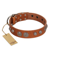 (image for) "Era Infinitum" FDT Artisan Tan Leather American Bulldog Collar Adorned with Chrome-plated Circles