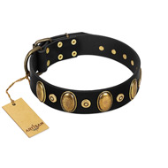 (image for) "Venerable Pawty" FDT Artisan Black Leather American Bulldog Collar with Old Bronze-like Ovals and Studs