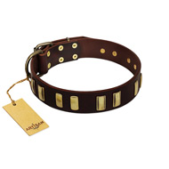 (image for) "Peace and Harmony" FDT Artisan Brown Leather American Bulldog Collar with Plates