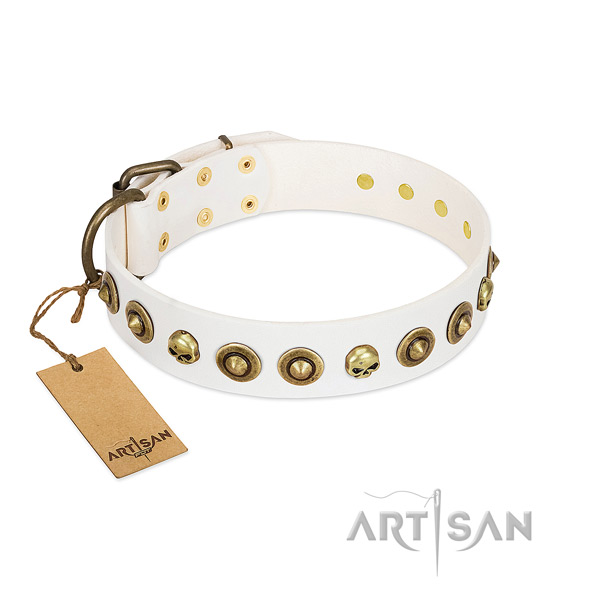 Full grain genuine leather collar with designer decorations for your pet