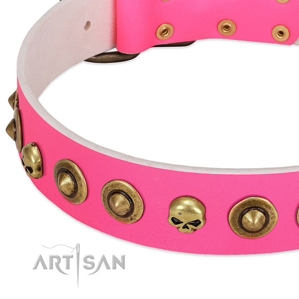 Stylish decorations on full grain natural leather collar for your canine