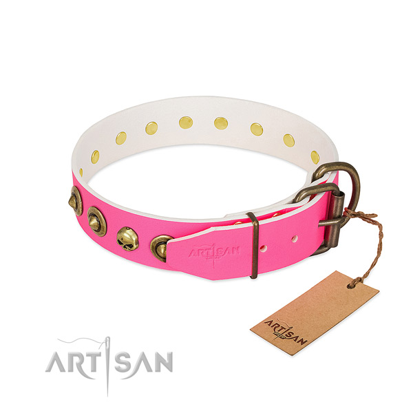 Genuine leather collar with impressive decorations for your dog