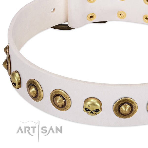 Inimitable decorations on full grain natural leather collar for your canine
