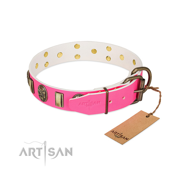 Rust resistant hardware on full grain natural leather dog collar for your doggie