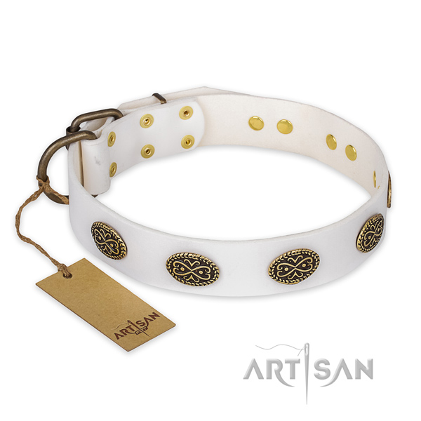 Fine quality genuine leather dog collar with rust resistant fittings