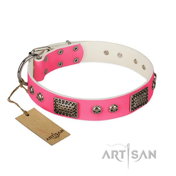 Easy adjustable full grain genuine leather dog collar for walking your pet