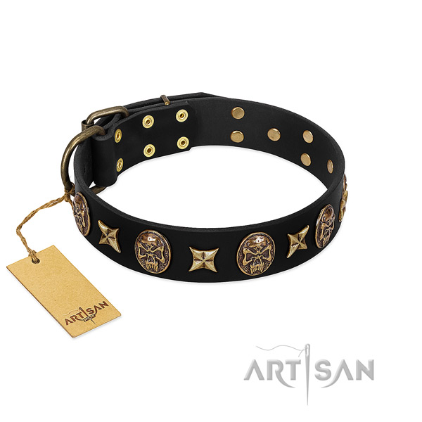 Adorned natural genuine leather collar for your doggie