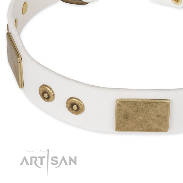 Corrosion resistant fittings on full grain leather dog collar for your dog