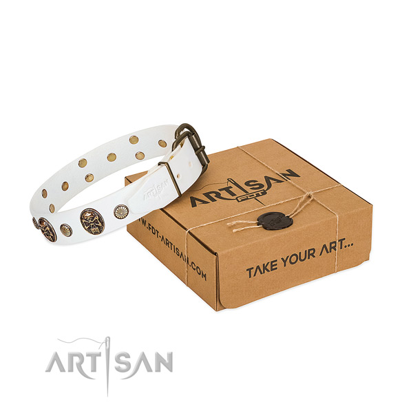 Durable D-ring on leather dog collar for comfy wearing