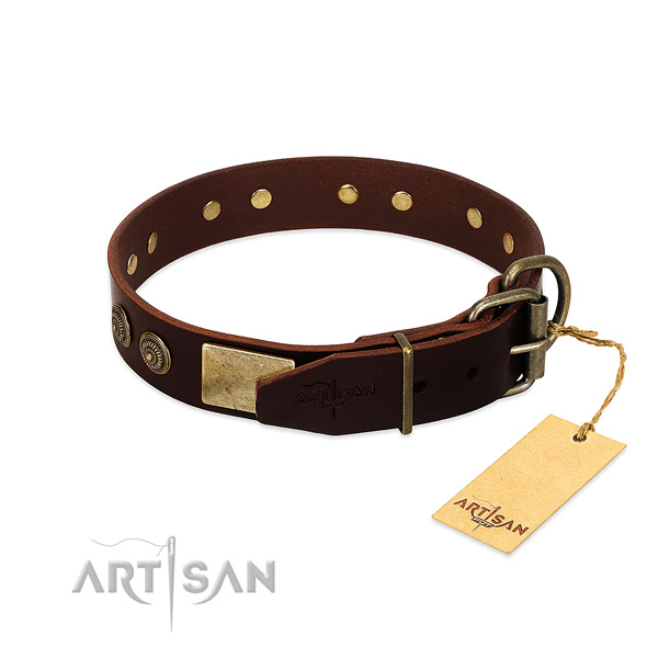 Corrosion proof fittings on full grain natural leather dog collar for your pet