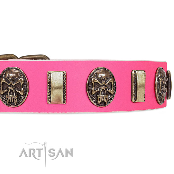 Rust-proof hardware on natural genuine leather dog collar for your doggie
