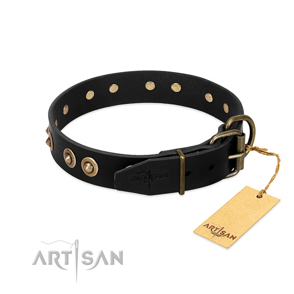 Rust-proof traditional buckle on leather dog collar for your four-legged friend