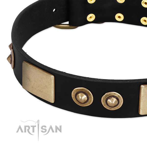 Reliable D-ring on full grain genuine leather dog collar for your pet