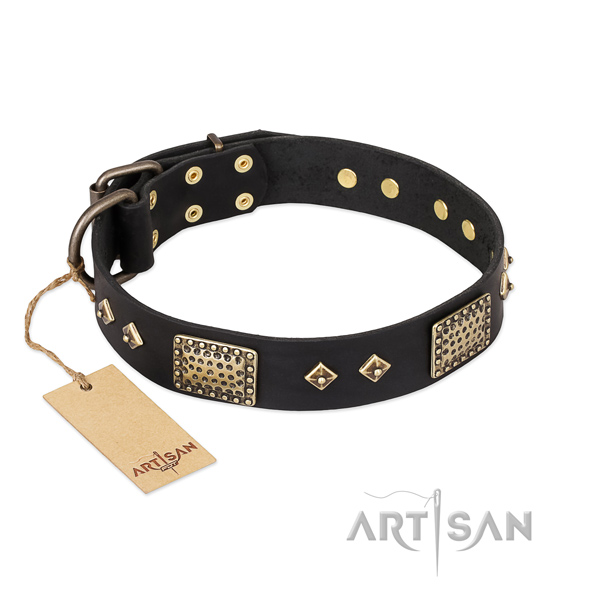 Comfortable full grain natural leather dog collar for fancy walking