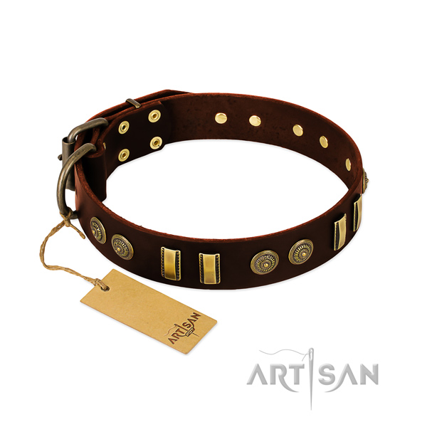 Strong hardware on genuine leather dog collar for your pet