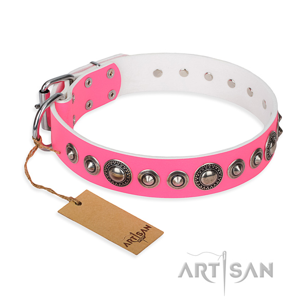 Full grain natural leather dog collar made of flexible material with strong hardware