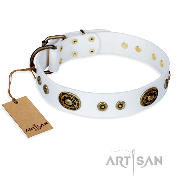 Full grain genuine leather dog collar made of quality material with rust resistant buckle