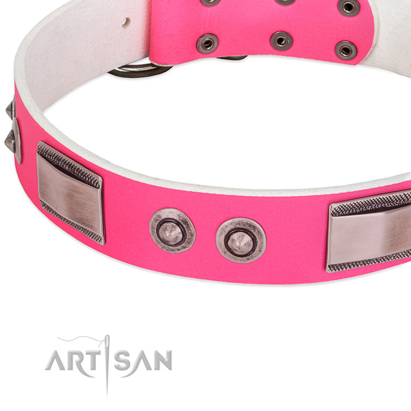 Extraordinary genuine leather collar with decorations for your canine
