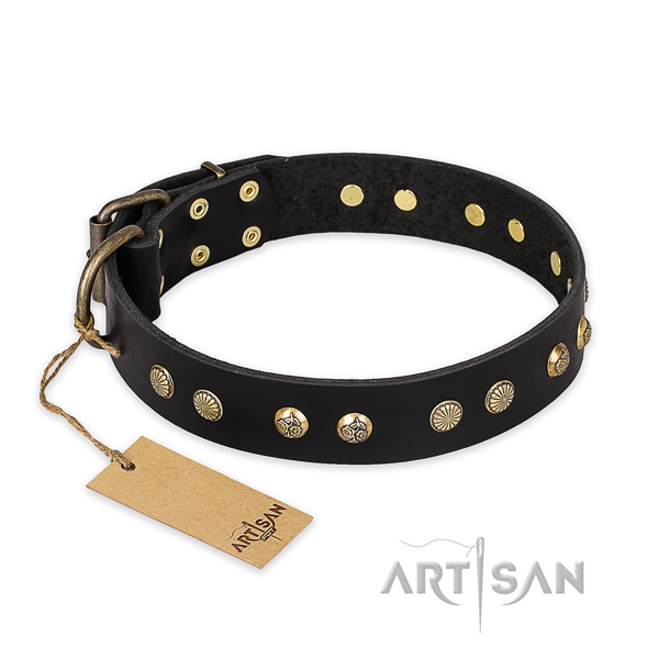 Top notch full grain natural leather dog collar with durable fittings