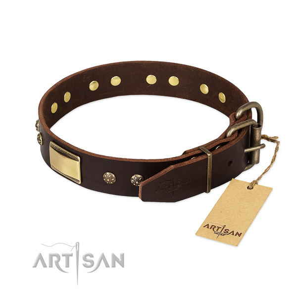 Studded full grain genuine leather collar for your pet
