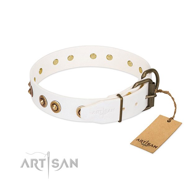Rust-proof D-ring on leather dog collar for your doggie