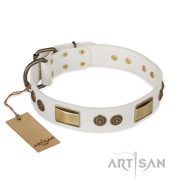 Handcrafted full grain natural leather dog collar for walking