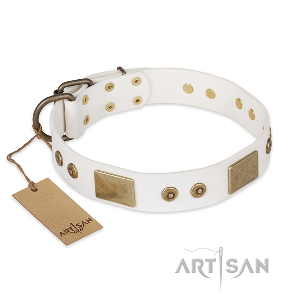 Easy to adjust full grain genuine leather dog collar for comfortable wearing