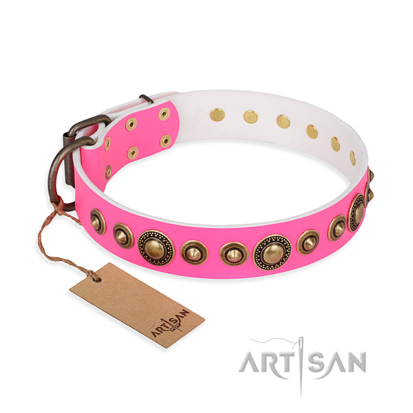 Soft natural genuine leather collar handmade for your pet