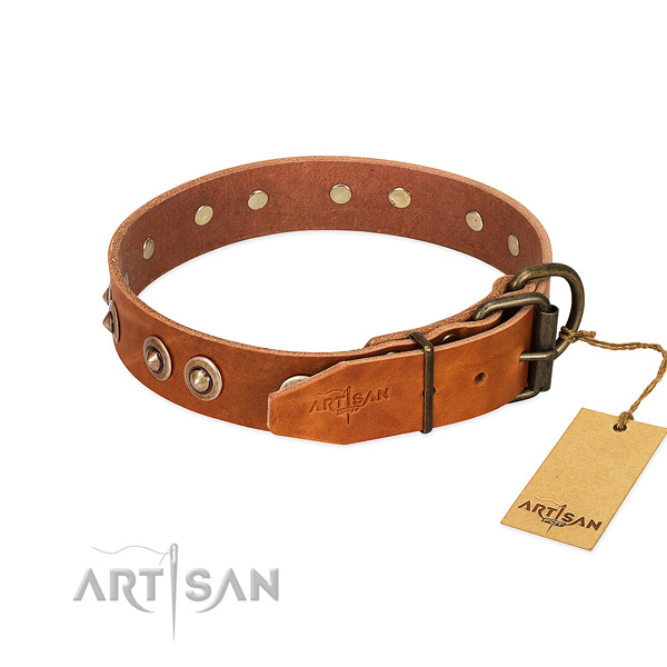 Durable fittings on full grain genuine leather dog collar for your doggie