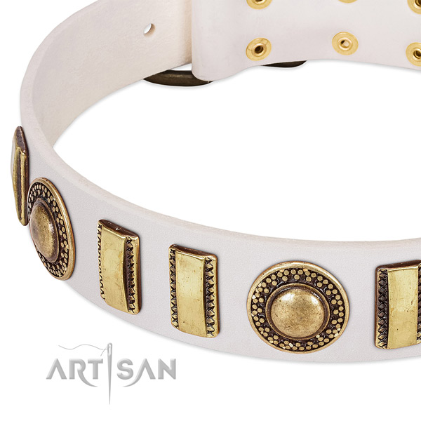 Soft to touch leather dog collar with rust-proof fittings