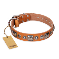 (image for) "Era of Future" FDT Artisan Handcrafted Tan Leather American Bulldog Collar with Decorations