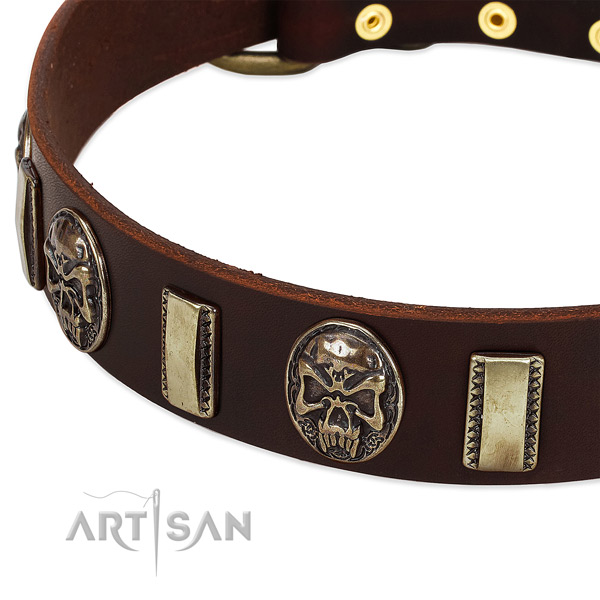 Rust-proof fittings on full grain natural leather dog collar for your dog
