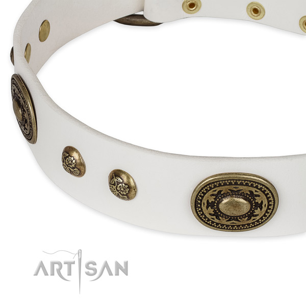 Unusual full grain genuine leather collar for your stylish doggie