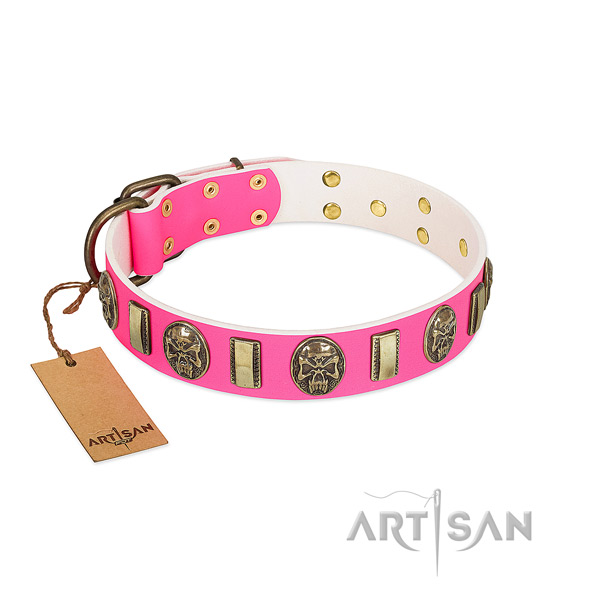 Durable hardware on full grain genuine leather dog collar for your four-legged friend