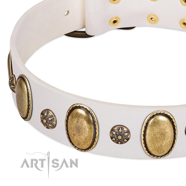 Stylish walking gentle to touch natural genuine leather dog collar with studs