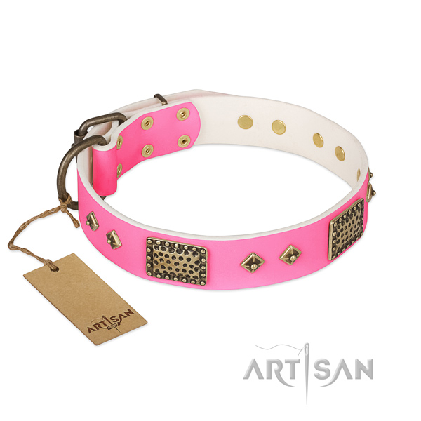 Easy to adjust natural genuine leather dog collar for stylish walking your canine