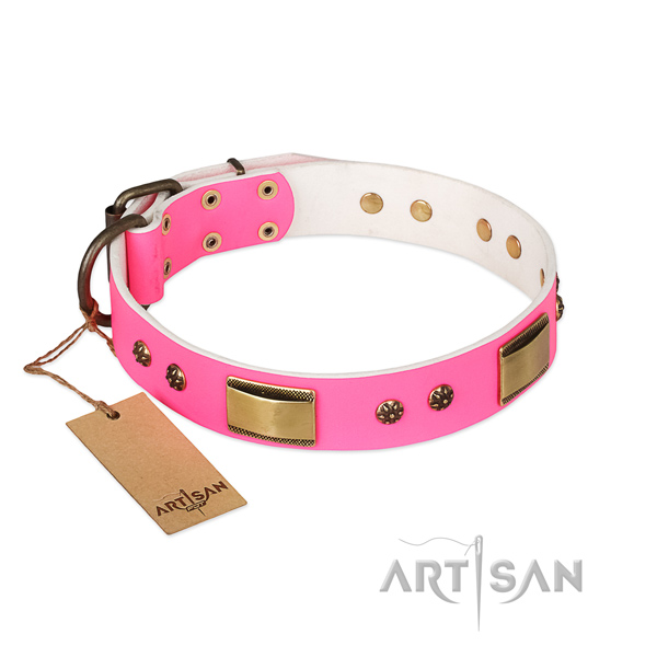 Adjustable natural genuine leather collar for your doggie