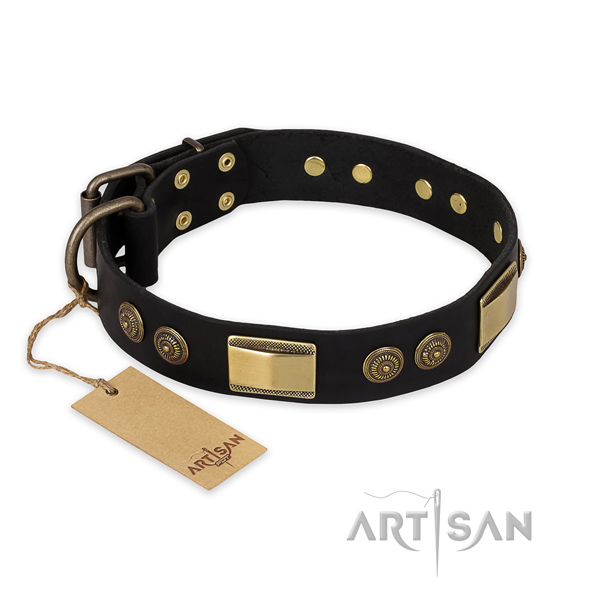 Easy adjustable leather dog collar for everyday use