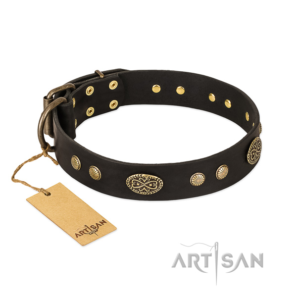 Durable adornments on genuine leather dog collar for your doggie