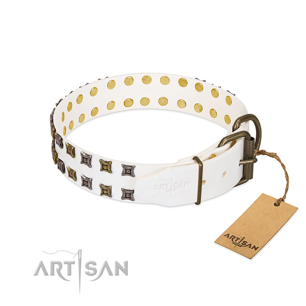 Full grain genuine leather collar with extraordinary decorations for your doggie