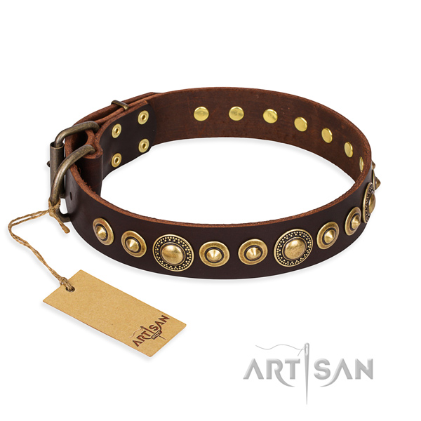 Strong natural genuine leather collar made for your doggie