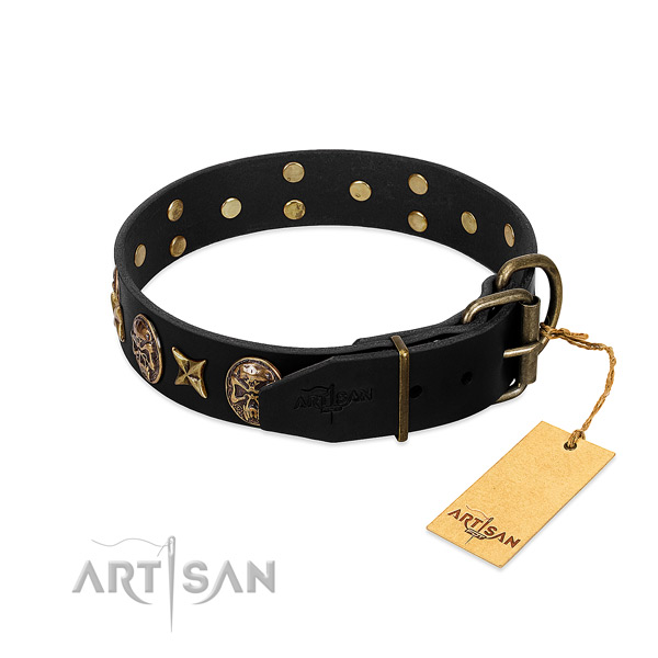 Rust-proof D-ring on leather dog collar for your canine