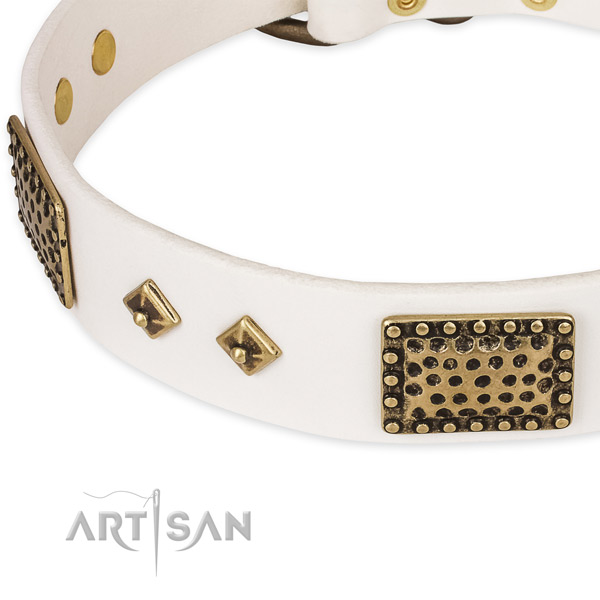 Reliable traditional buckle on full grain natural leather dog collar for your doggie