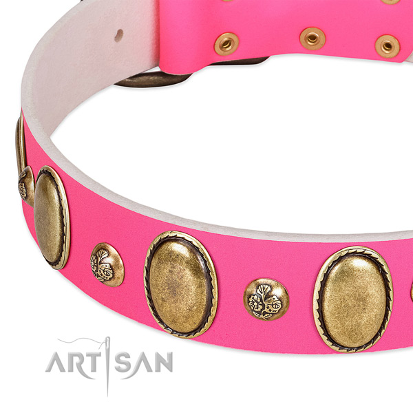 Daily use reliable natural genuine leather dog collar